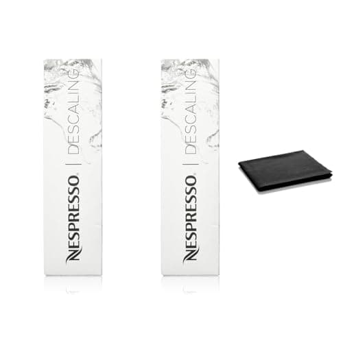 Nespresso Descaling Kit Solution, 4 Packets – Universal Descaling Solution for All Models, Includes Cleaning Cloth, Easy-to-Use, Removes Scale and Mineral Buildup, Clear