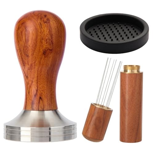 Abeskch 53mm Espresso Tamper Kit, Hard Wood Espresso Tamper Tool & Powder Press Pad & 8-Needles Espresso Stirrers For 53 mm Portafilter