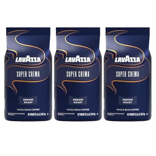 Lavazza Super Crema Whole Bean Coffee Blend, light-Medium Espresso Roast, 2.2 Pound (Pack of 3),Premium Quality, Aromatic, Mild and creamy