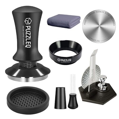 51mm Espresso Accessories Kit, Spring Loaded Calibrated Tamper,mat，WDT Tool，Dosing Funnel，Puck Screen kit，Basket Removal Tool ，Cleaning ClothSet， Fits Espresso Coffee Machines and 51 mm Portafilters