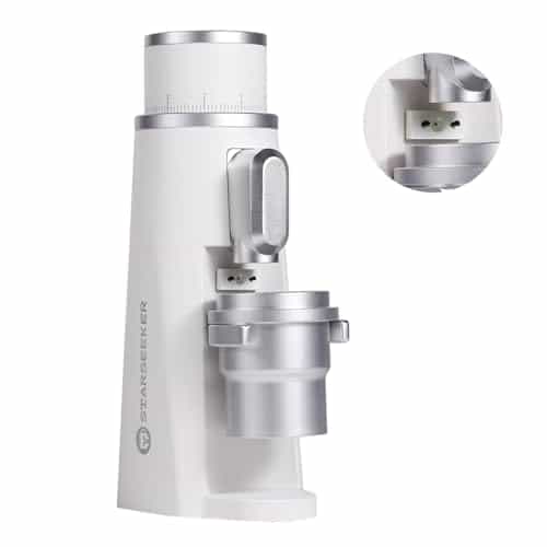 STARSEEKER EDGE Plasma Electric Coffee Grinder Aluminum Automatic Coffee Bean Grinder for French Press Drip Coffee and Espresso Removable Fineness Adjustment Magnetic Suction Port with Cup (White)