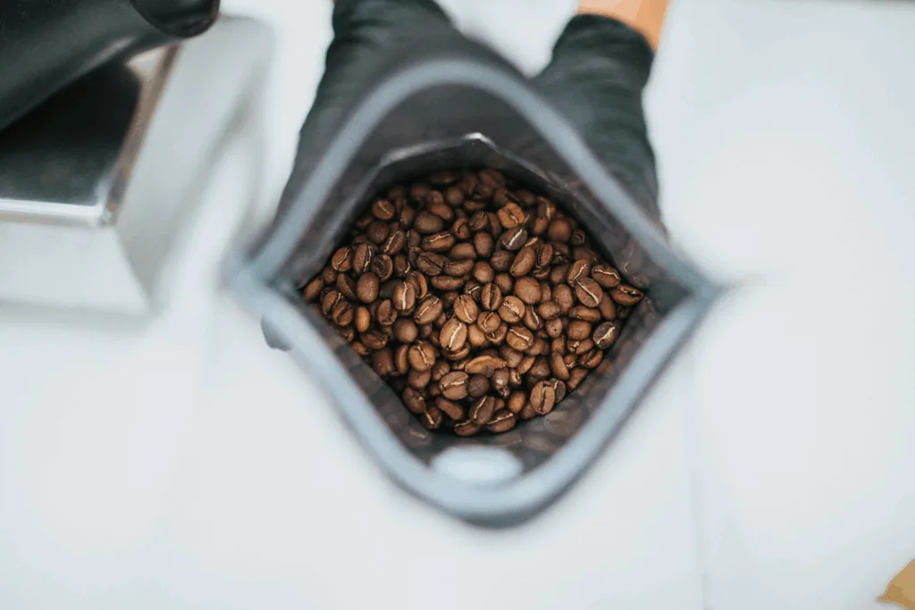 freshly opened back of espresso beans