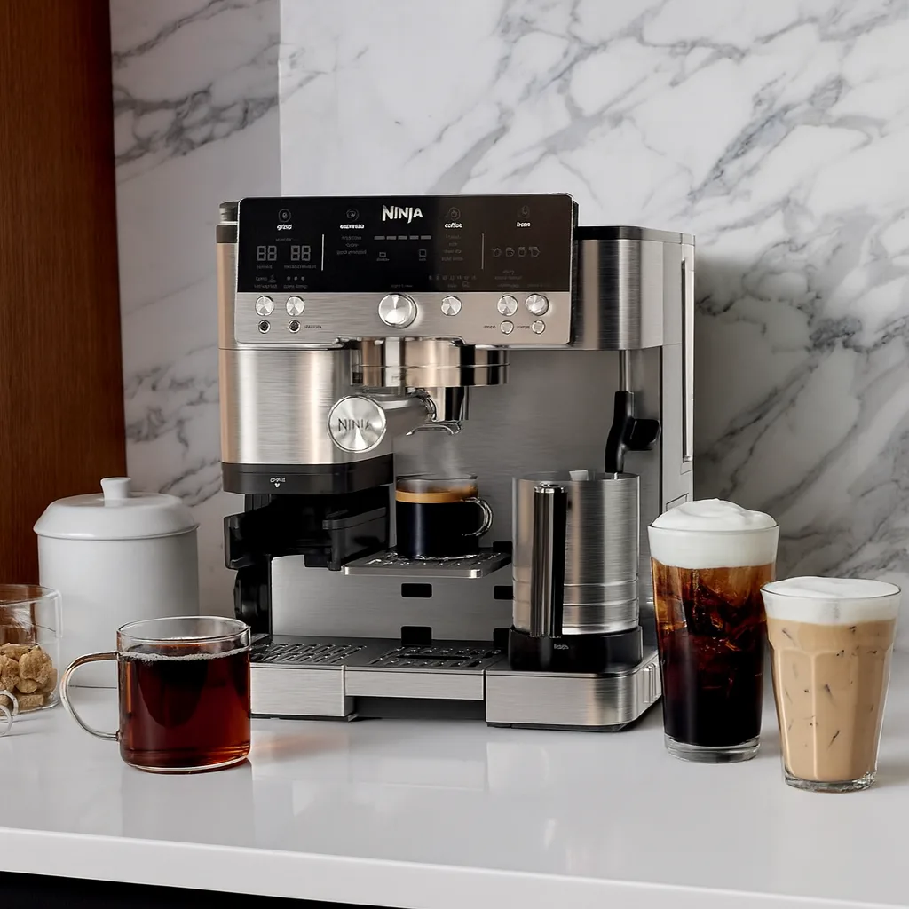 Ninja Luxe ES601 Review: The Smart Espresso Machine Changing Home Coffee Forever 3 Ninja Luxe ES601 hands-free milk frothing system creating perfect microfoam in stainless steel pitcher