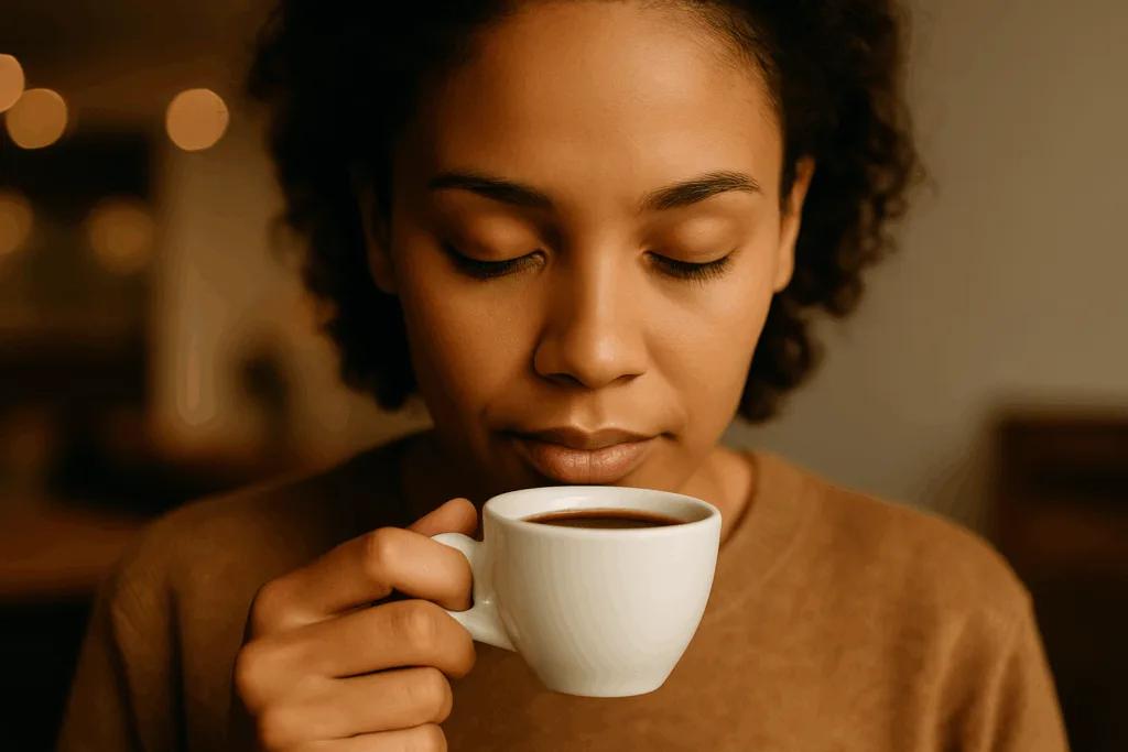 The Art of Espresso Aroma: Why Smell Shapes Ultimate Taste 5 person smelling espresso cup