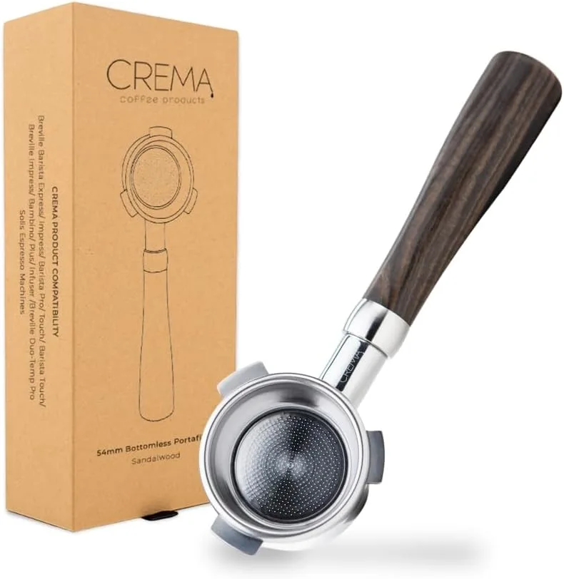 Crema Coffee Products 54mm Bottomless Naked Portafilter | Compatible with 54mm Breville Machines