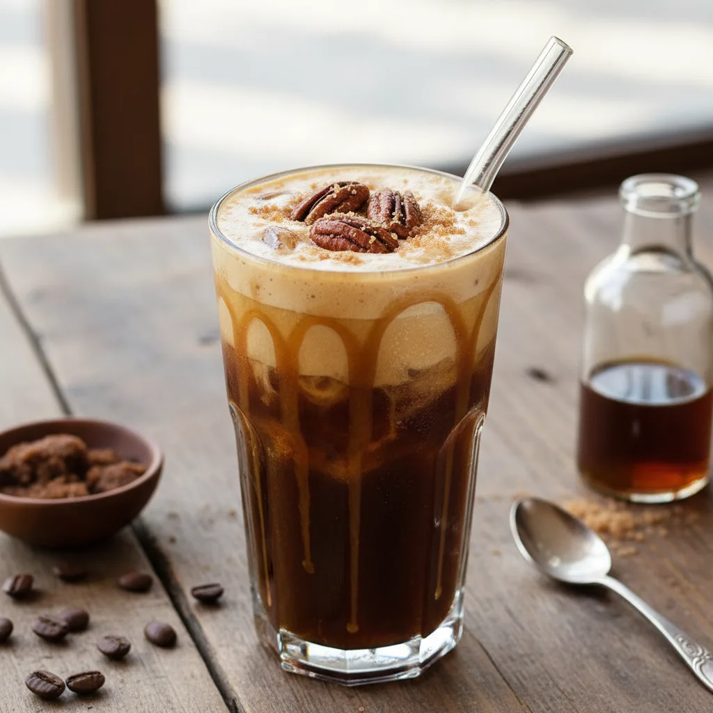 Perfect Brown Sugar Shaken Espresso in a glass with foamy top