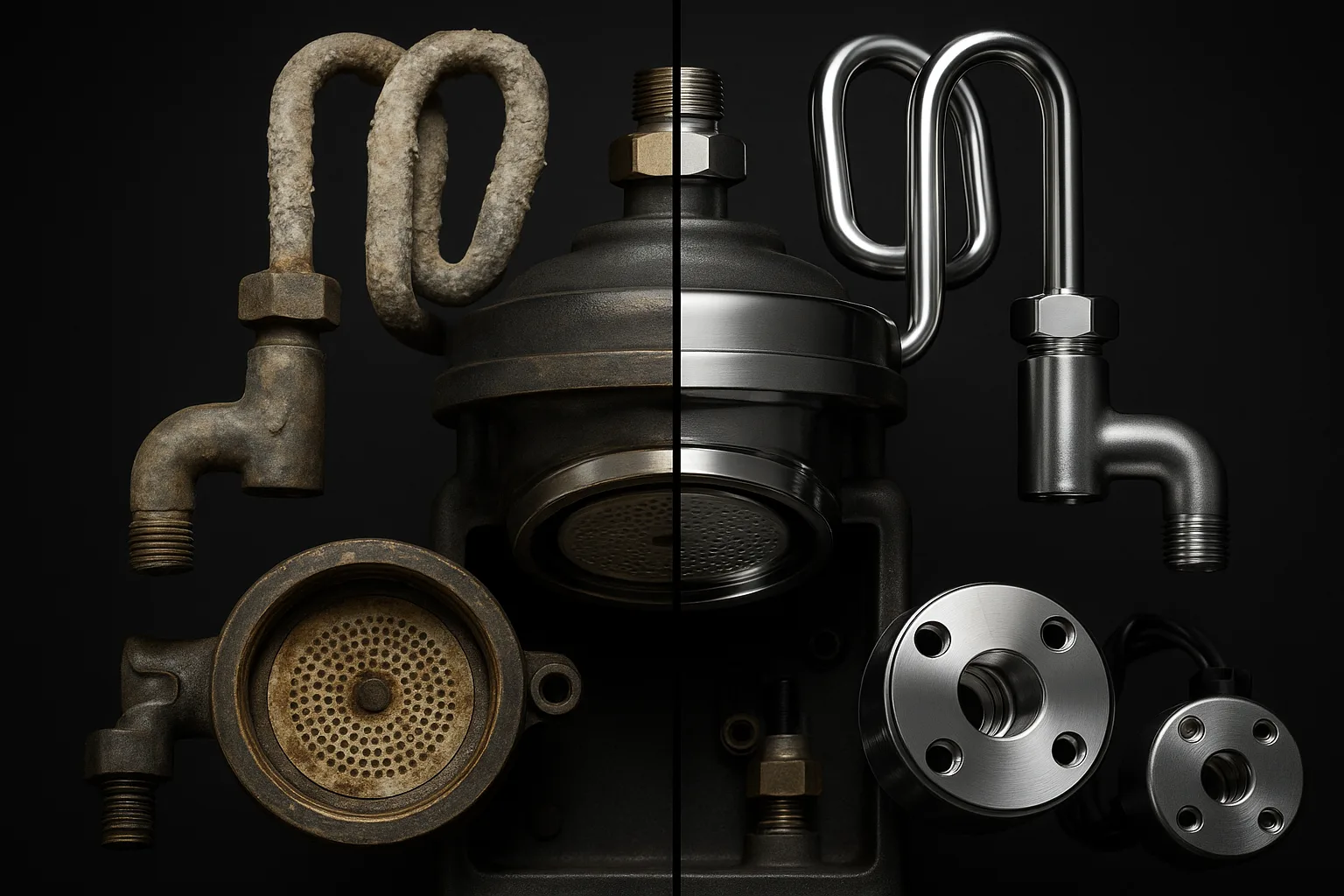 Before and after comparison showing espresso machine components