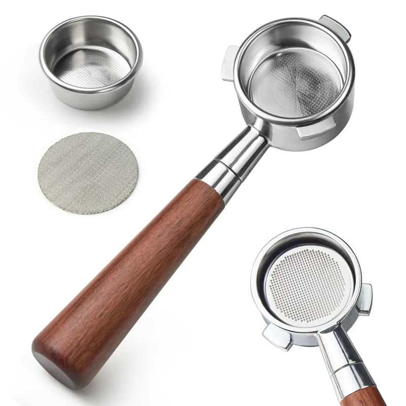 54 mm Bottomless Portafilter with Puck Screen, 3 Ears Espresso Portafilter Compatible with Breville Barista BES870XL Express Machines,Stainless Steel Porta filter and Rosewood Handle 54 mm 3 ear Rosewood Handle