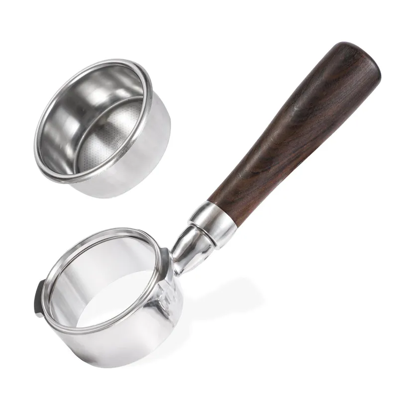 58mm Bottomless Portafilter with Double Shot Filter Basket & Wood Handle for Gaggia Classic, Espresso Pure, Color, Dose, Evolution, Baby Twin and More Semi-Automatic Espresso Machine gaggia-58mm