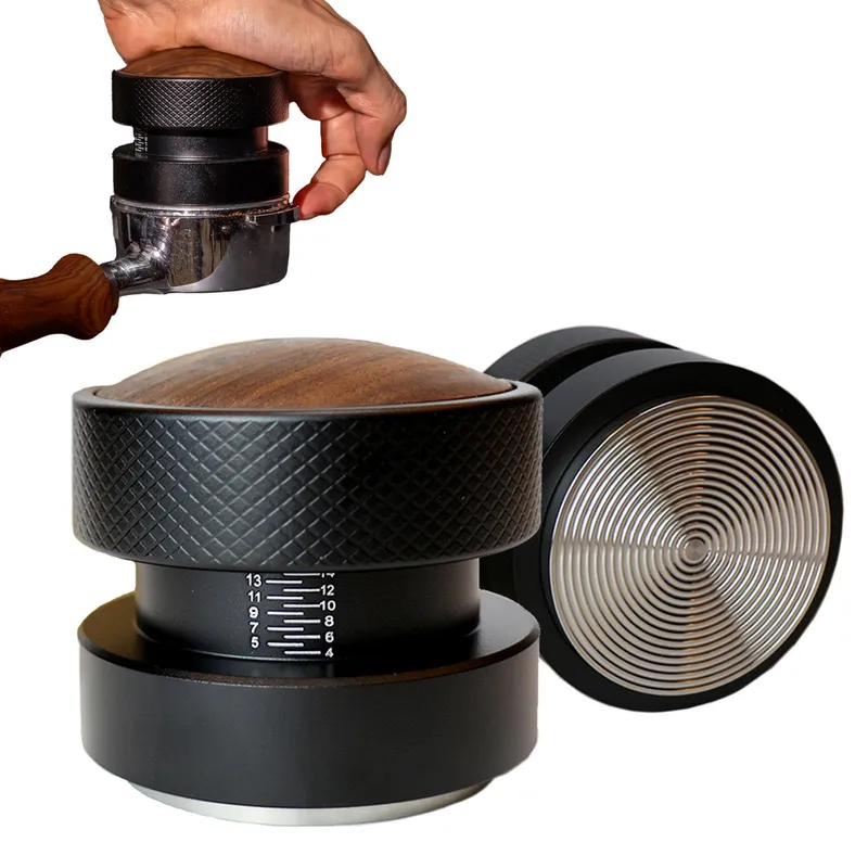58mm Espresso Tamper, Fits 58-58.5mm Portafilters, Auto-leveling Spring-loaded Palm Tamper, Stainless Steel Ripple Base with Non-Slip Grip