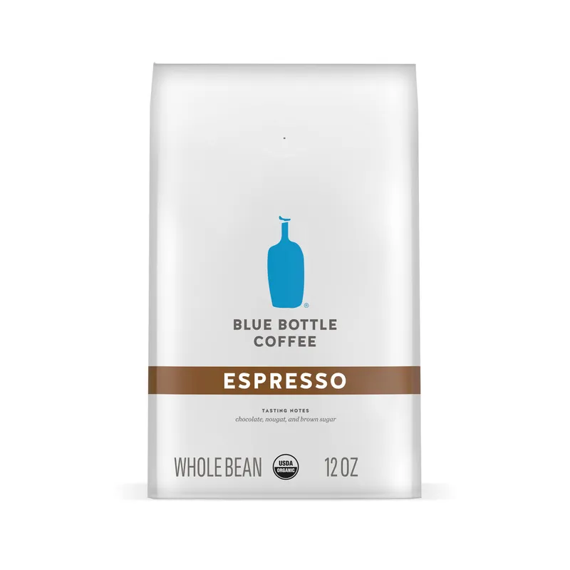 Blue Bottle Whole Bean Organic Coffee, Espresso, Dark Roast, 12 Ounce bag (Pack of 1) Espresso 12 Ounce (Pack of 1)