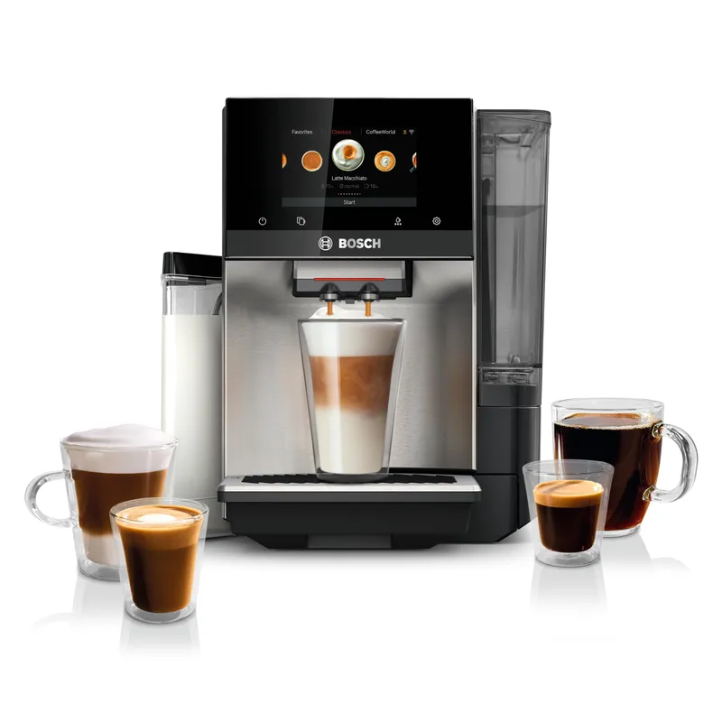 Bosch 800 Series Fully Automatic Espresso and Coffee Machine – 36 Drinks with Coffee World, Cold Brew, Double Cup, Integrated Milk Container, Smart Features, in Stainless Steel TQU60703 with Cup Warmer Stainless Steel