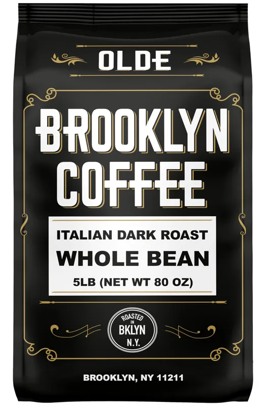 BROOKLYN COFFEE Whole Bean, Italian Dark Roast (5lb) Extra Strong, Delicious Taste, Heavenly Aroma - Fresh Bulk Coffee Beans Roasted Weekly in NYC Italian Dark Roast 80 Ounce (Pack of 1)
