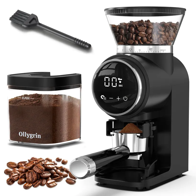 Burr Coffee Grinder Electric, Conical Coffee Grinder with Adjustable Grinding, Touchscreen Burr Mill Grinder for Home, Up to 12 Cups, Upgraded for Espresso, Drip & French Press Matte Black & Shiny Black