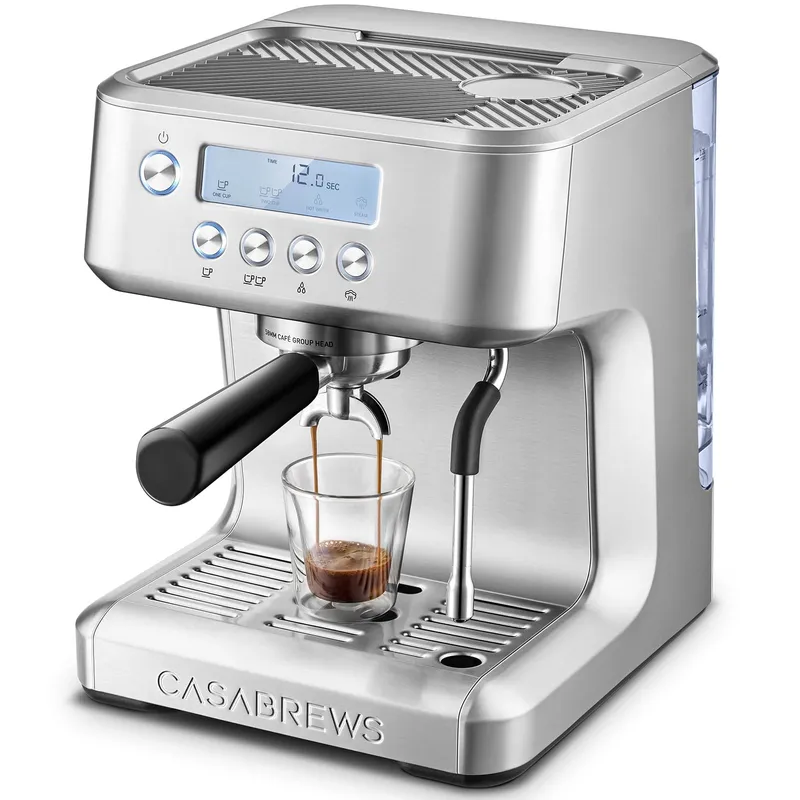 CASABREWS Ultra Espresso Machine with LCD Display, Espresso Maker with Powerful Milk Frother, Customizable Brewing Temperature, Provides Barista-Level Lattes and Cappuccinos, Gift for Men & Women Silver