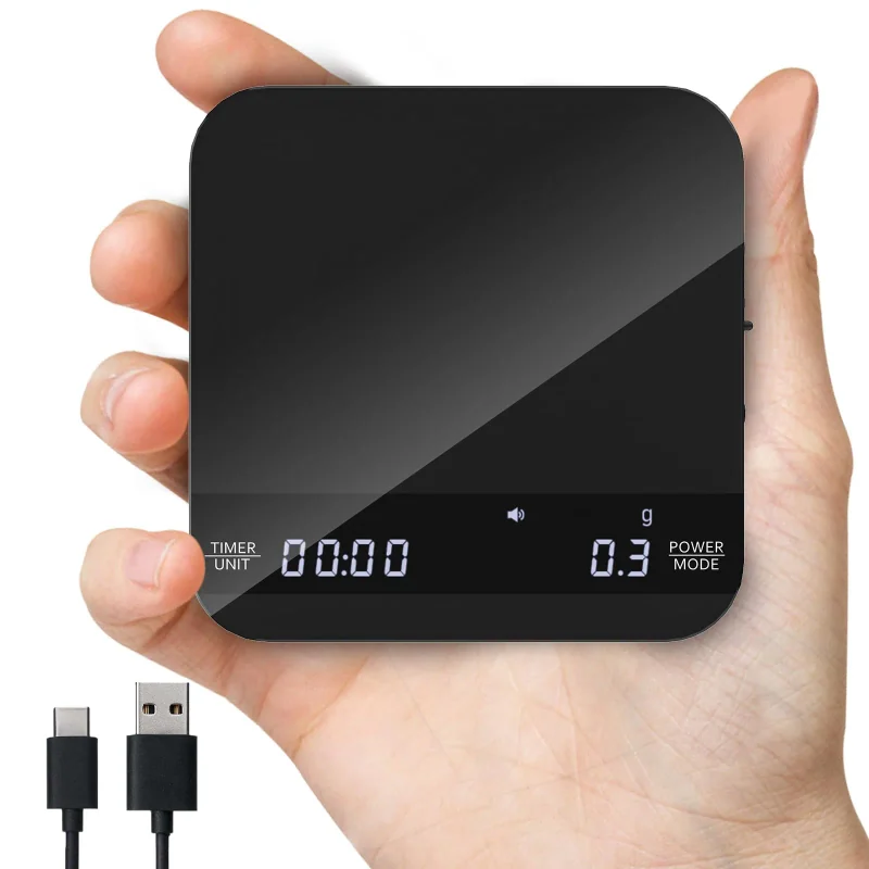 Coffee Scale with Auto Timing, Mini Rechargeable Espresso Scale with Timer, 2kg/0.1g High Precision Scale for Espresso and Pour-Over Coffee with Brewing Assist Modes K112BK