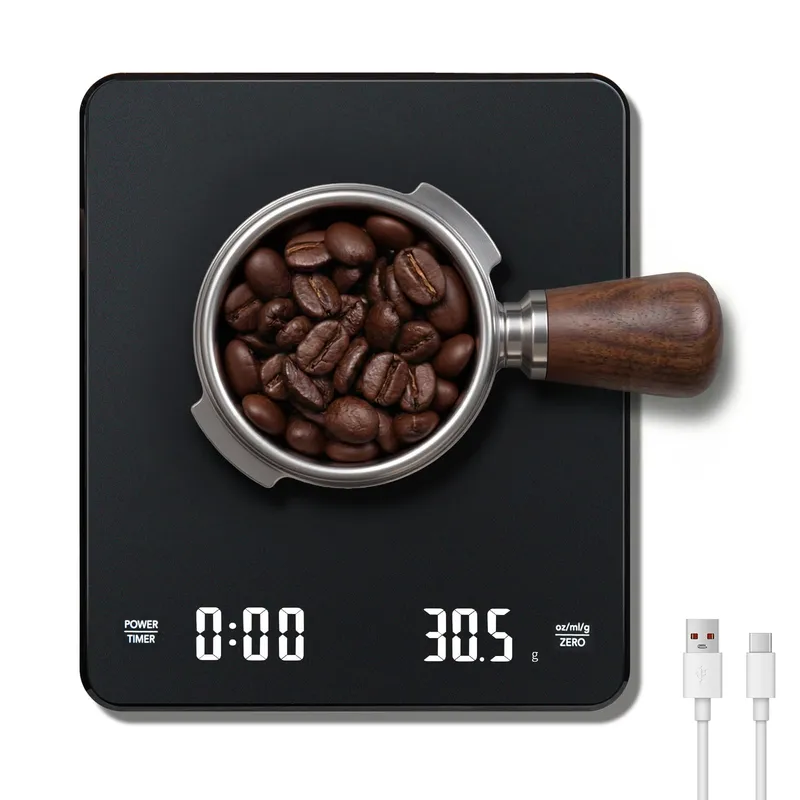Coffee Scale with Timer 3kg/0.1g, High Accuracy Digital Kitchen Food Scale, USB-C Rechargeable Espresso Scale with Silicone Mat, Auto Timer & Auto Tare for Pour Over & Espresso Coffee (Black)
