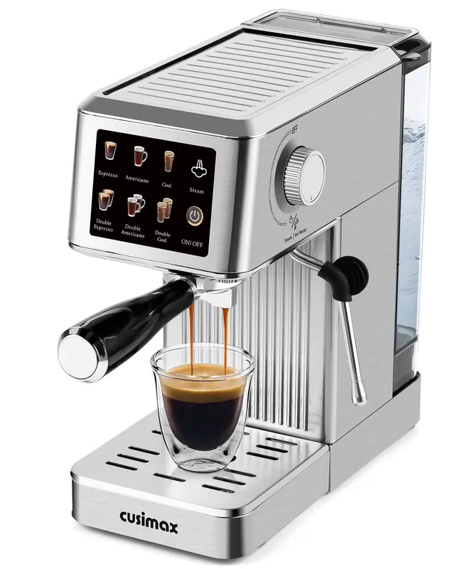 CUSIMAX Espresso Machine 20Bar Compact Coffee Machine with Powerful Steam Wand for Latte & Cappuccino, Stainless Steel Espresso Maker with 34oz Remevable Water Tank Silver 34oz