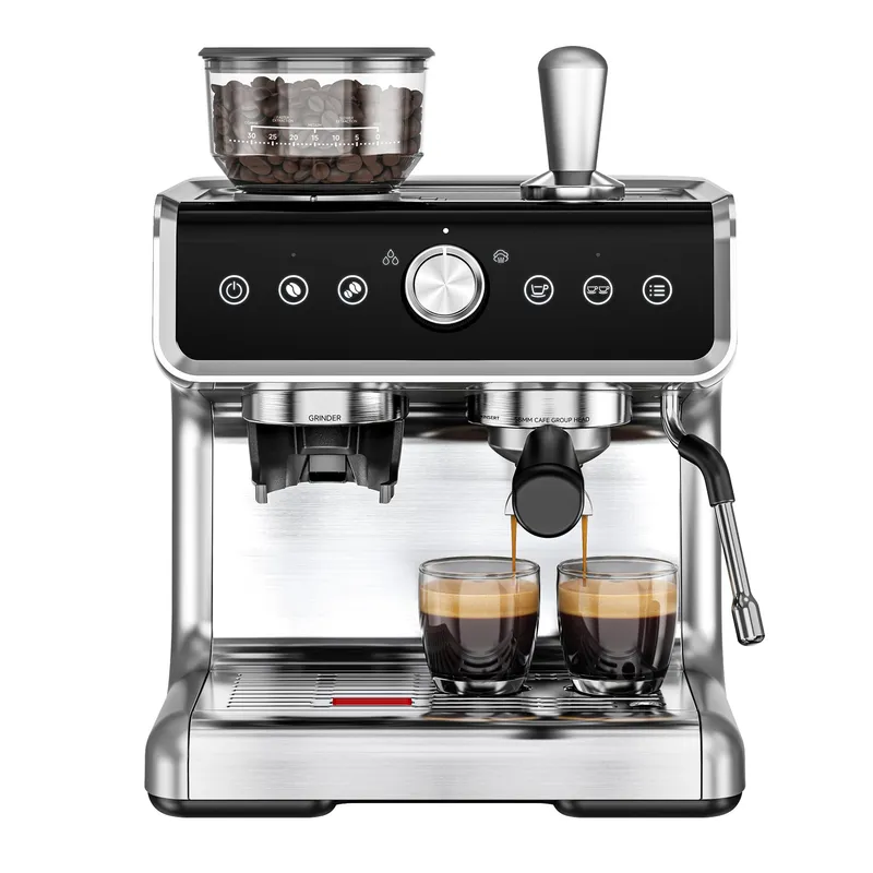 EUHOMY Espresso Machine with Grinder, 20 Bar Professional Espresso Coffee Maker for Home,with Milk Frother for Latte, Cappuccino & Barista-Style Silver
