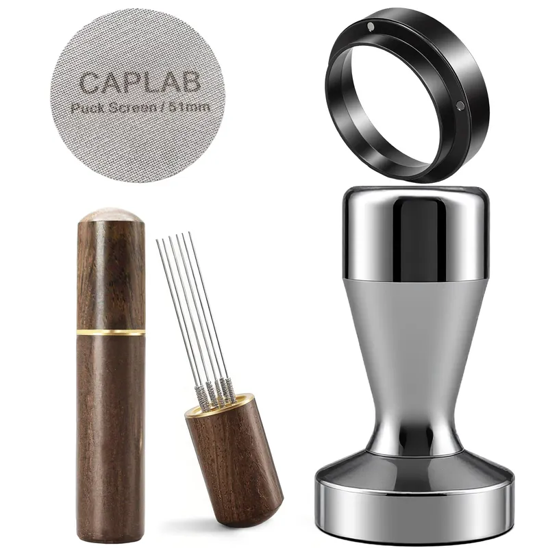Espresso Accessories Kit 51mm Tamper, Espresso Tamper Set with WDT Tool, Coffee Tamper, Puck Screen, Dosing Funnel, Espresso Machine Accessories Kit, Barista Tools Fits 51mm Portafilters