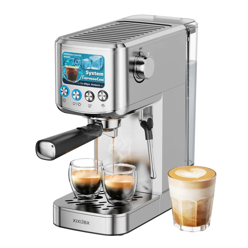 Espresso Machine 20 Bar with Milk Frother, Stainless Steel Coffee Maker with 42 oz Removable Water Tank for Cappuccino, Latte&Cold Brew, Home&Office, Silver