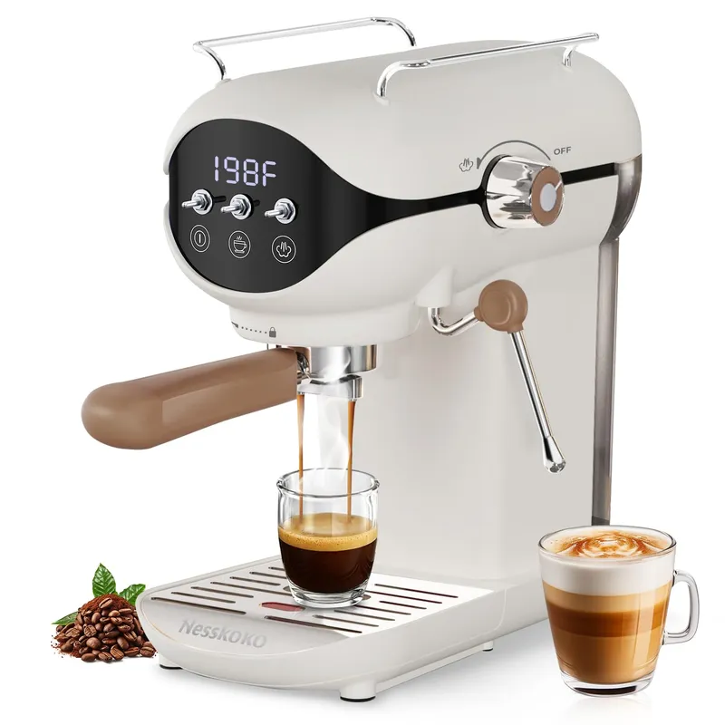 Espresso Machine with Steam Milk Frother Semi Automatic 20 Bar Compact White with Toggle Switch for home Cafetera Espresso, Latte, Cappuccino, Americano, Macchiato White Toggle Switch