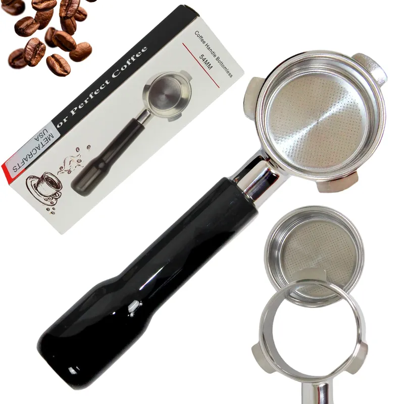 Espresso Portafilter 54mm Bottomless - Compatible with Breville Duo-temp, Infuser, Bambino, Barista Express, Barista Touch, and Barista Pro Espresso - Stainless Steel Filter Basked Included 54mm Bottomless Black