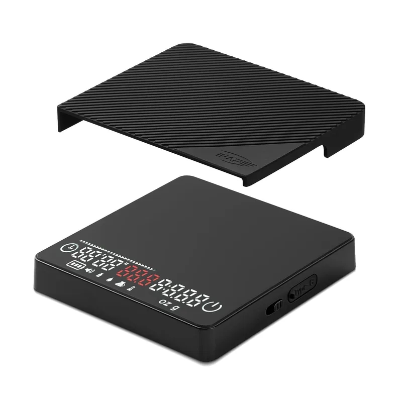 IKAPE Espresso Coffee Scale with Timer, 2kg/0.1g High Precision Digital Scale with Silicone Mat, 4 Modes in One, LED Display, Auto-Tare, for Kitchen, Cooking, Espresso, Pour Over Coffee Deep Black 3.96''x4.14''