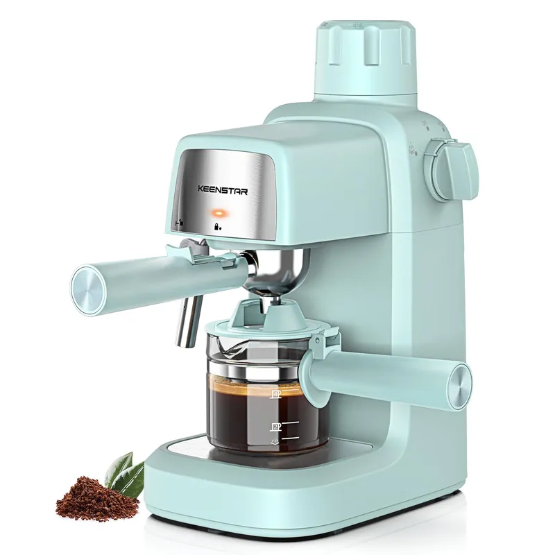 KEENSTAR 3.5Bar Espresso Machine with Milk Frother, 800W Compact Espresso and Cappuccino Machine with Preheating Function, 4 Cup Espresso Maker for Cappuccino or Latte, Gift for Coffee Lover Lakeblue