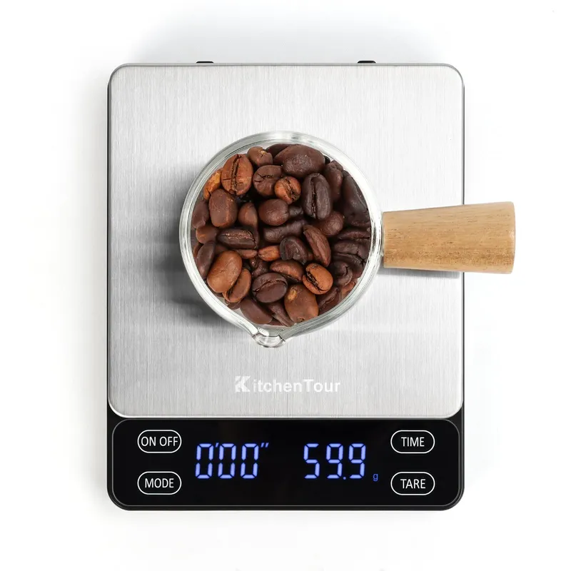 KitchenTour Nano Coffee Scale with Timer 3kg/0.1g, 3 Mode for Espresso Machine and Pour Over, High Precision Pour Over Drip Espresso Scale with Back-Lit LCD Display Black 3000g with Timer