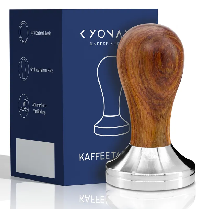 KYONANO Espresso Coffee Tamper 51mm - Espresso Press Tamper- Espresso Hand Tamper with Stainless Steel Base and Scented Rosewood Handle - Compatible with 51mm Delonghi Bottomless Portafilter 51mm Red