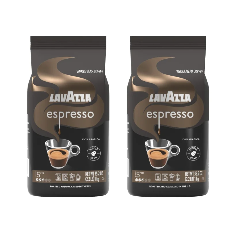 Lavazza Espresso Whole Bean Coffee, Medium Roast, 100% Arabica, 2.2 lb Bag (Pack of 2)