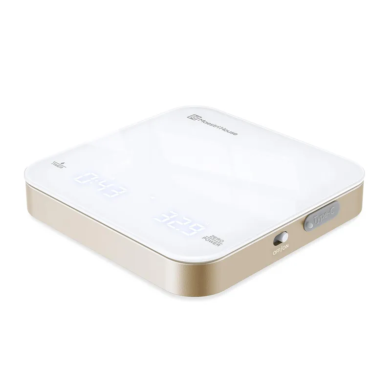 Maestri House Mini Coffee Scale with Timer, USB-C Rechargeable Espresso Scale, 2kg/0.1g Accurate Scale for Espresso and Pour-Over Coffee, Portable Digital Kitchen Scale with Auto Timer (White & Gold) White&Gold