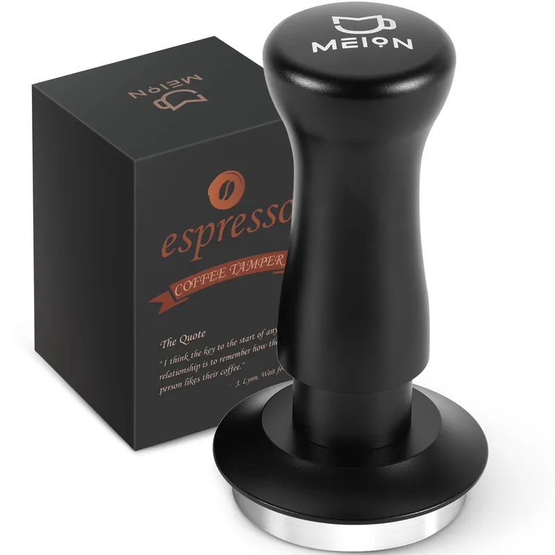 MEION Espresso Tamper 53.3mm Coffee Tamper, Calibrated Dual Spring Loaded Barista Tamper with Stainless Steel Base, Comes with aluminum storage pad (53.3MM, Black) 53.3MM Black