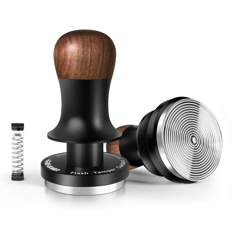 MHW-3BOMBER 58mm Espresso Tamper - 3 Spring Loaded Coffee Tamper with Sound Feedback - Barista Tamper Tool Espresso with 15lb / 30lbs Replacement Springs - Fits 58mm Standard Baskets T7072T-OS Metal Color Ripple Base 58mm