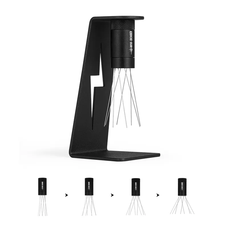 MHW-3BOMBER WDT Tool Espresso Distribution Tool with Magnetic Stand for Barista, Adjustable Range Coffee Needle Stirrer, 304 Stainless Steel 8 Needles 0.4mm with 6 Extra Needles, Black, T6126 2.0