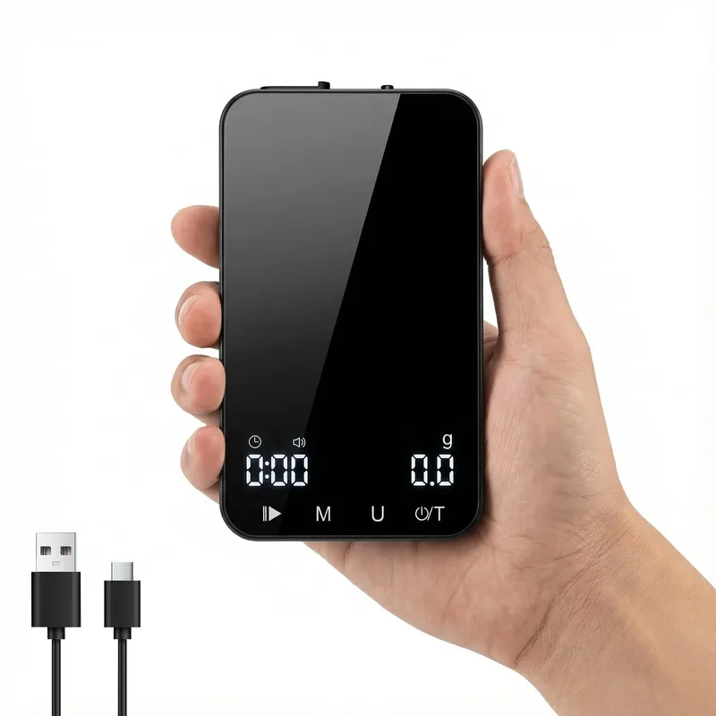 Mini Coffee Scale with Timer, Diyife Rechargeable Espresso Scale, 2kg/0.1g Accurate Scale with Removable Silicone Pad, for Pour-Over, Espresso, French Press, 5.2 * 3.2 * 0.7in