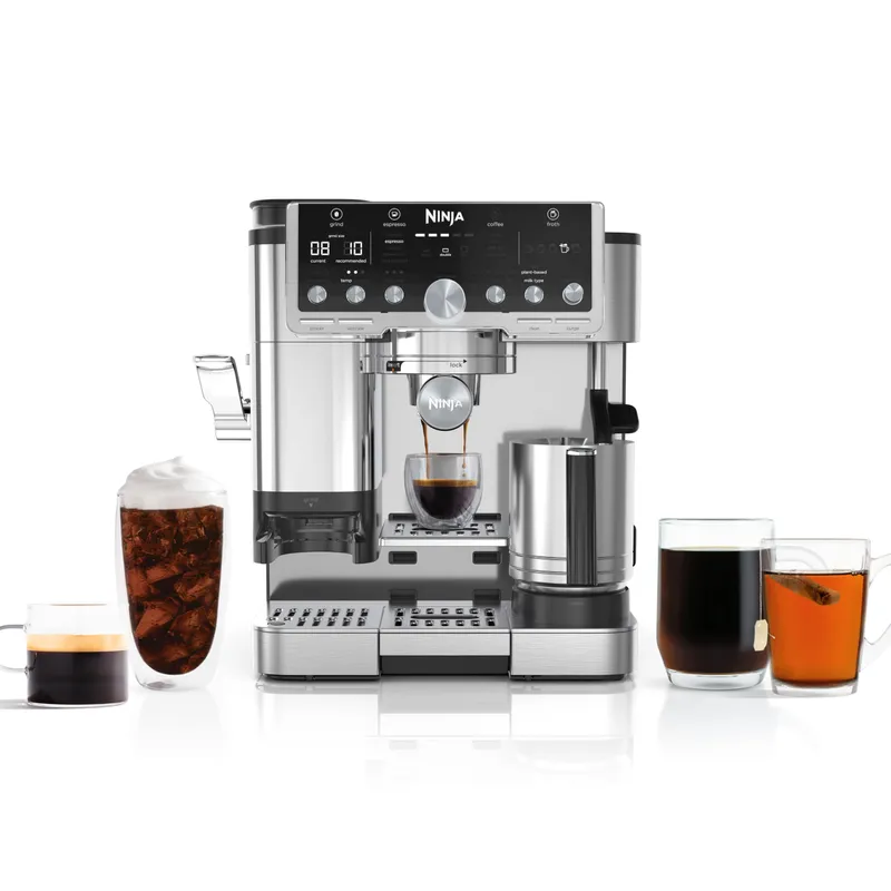 Ninja Luxe Café Pro Series, Espresso Machine, Drip Coffee, Cold Brew, Hot Water, Integrated Tamper, Built-in Grinder, Hands-Free Frother for Cappuccinos, Lattes, Americanos, Dairy or Non-Dairy, ES701