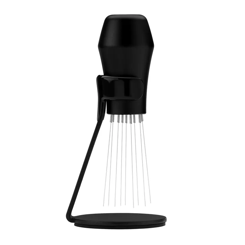 Normcore WDT Distribution Tool with Stand V3-9 Prong Needle Espresso Stirrer - 18 Needles 0.25mm / 0.3mm Thick Spring Wires - Weiss Distribution Technique - Anodized Aluminum Handle Black