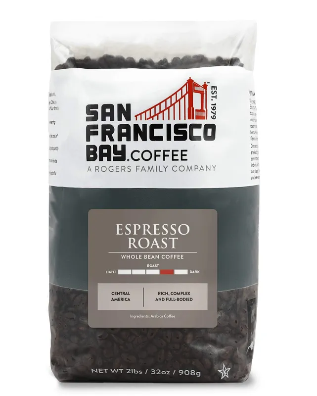 San Francisco Bay Coffee - Medium-Dark Roast Whole Bean Coffee - Espresso Roast (2 lb bag) Espresso 32 Ounce (Pack of 1)