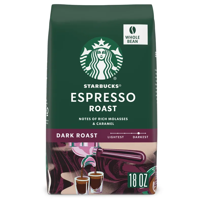 Starbucks Whole Bean Coffee, Dark Roast Coffee, Espresso Roast, 100% Arabica, 1 bag (18 oz) Espresso 18 Ounce (Pack of 1)
