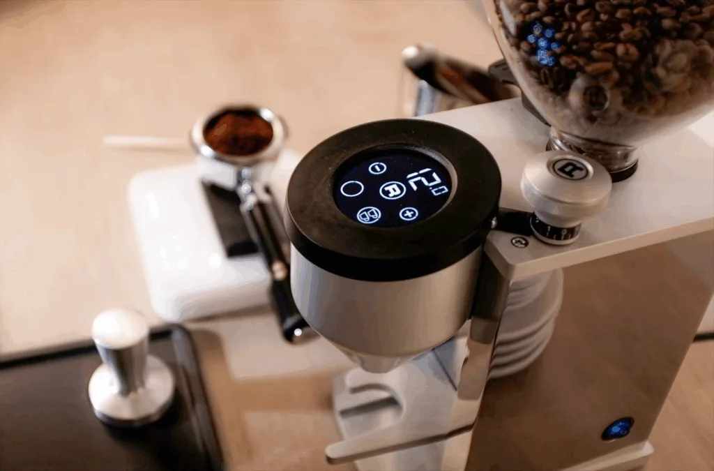 modern espresso machine setup with focus on smart pressure gauge