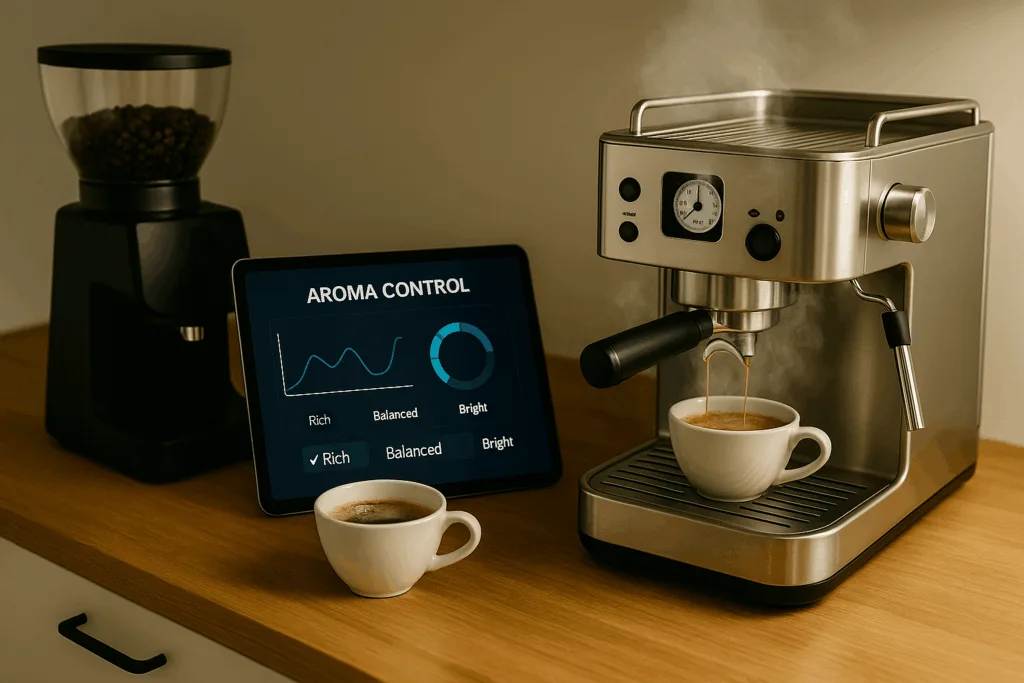modern espresso setup with technology integration for aroma optimization