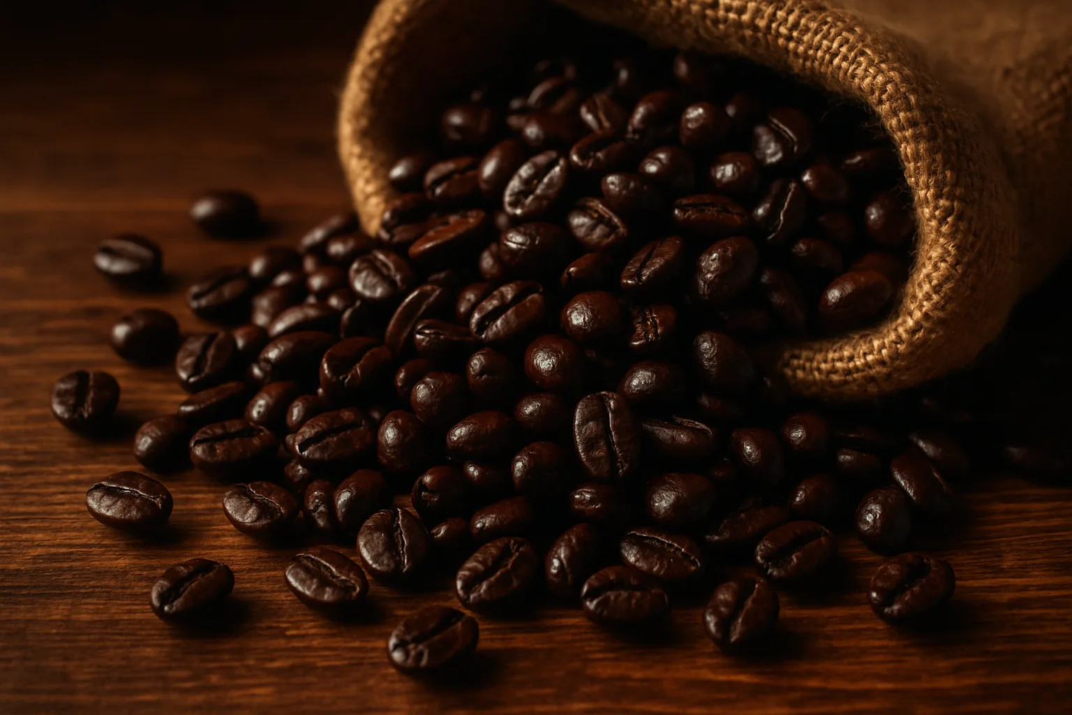 A bag overfilled with espresso beans