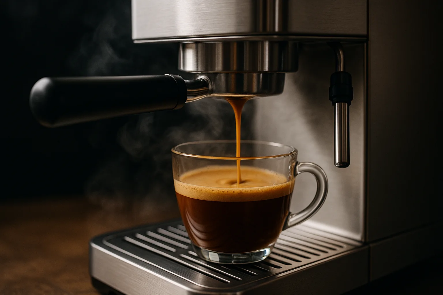 Freshly brewed shot of espresso from espresso machine