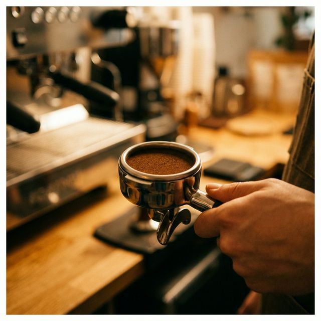 Properly tamped portafilter basket with even coffee puck